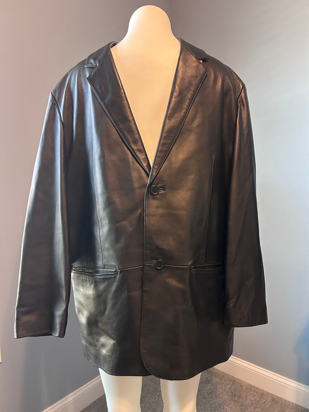 City Jones New York Men's Vintage Black Leather Blazer Jacket - 46R